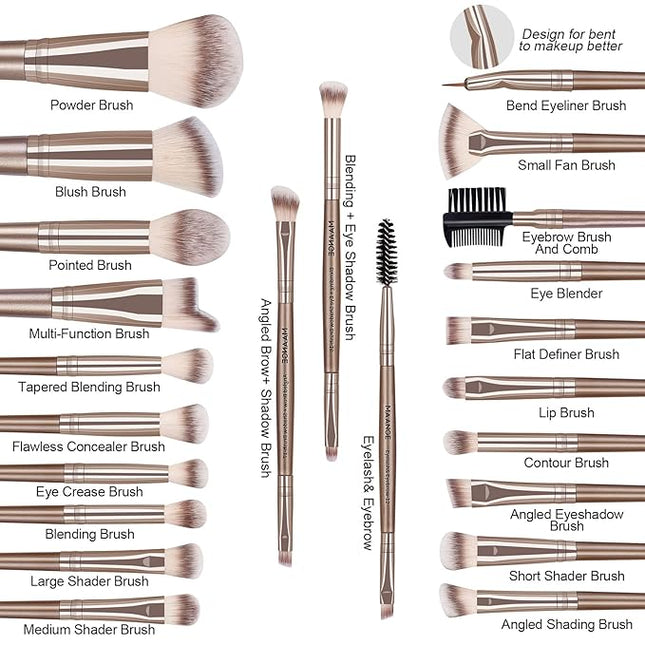 MAANGE Makeup Brush Set 23 Pcs Makeup Brushes Premium Synthetic Make up brushes Professional Face Powder Blush Pointed Eyeshadow Blending Brush Gifts for Women/Girls(Champagne)