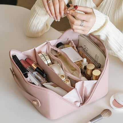 EACHY Travel Makeup Bag,Large Capacity Cosmetic Bags for Women,Waterproof Portable Pouch Open Flat Toiletry Bag Pattern Makeup Bag