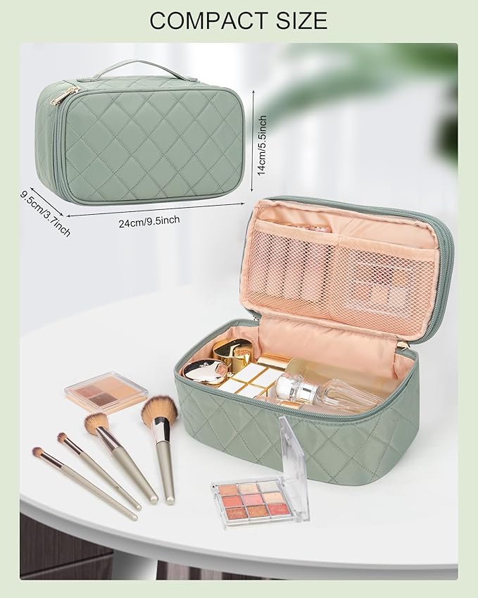 Relavel Small Makeup Bag, Travel Cosmetic Bag Make Up Pouch, Small Makeup Organizer Bag for Women, Waterproof Handbag Toiletry Bag Essentials for Daily Use (Green)