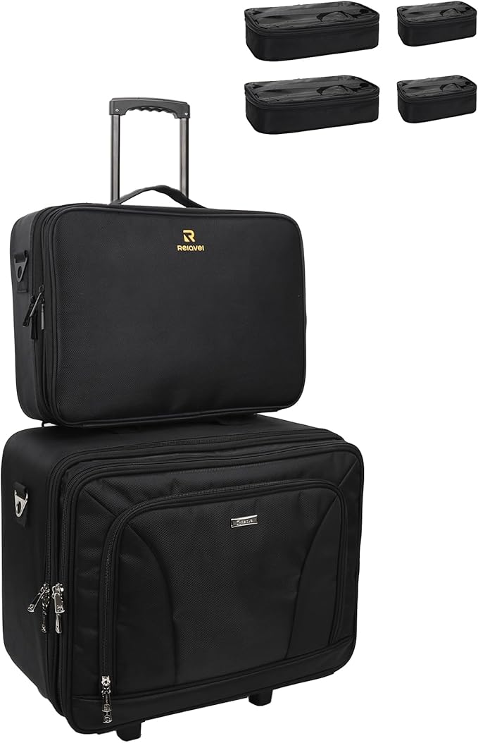 MONSTINA Rolling Makeup Train Case with Large Makeup Travel Train Case and 4 Portbale Cosmestic Bag,Makeup Case for Hairstylist,Makeup Artist Trolley Travel Makeup Case(Black)