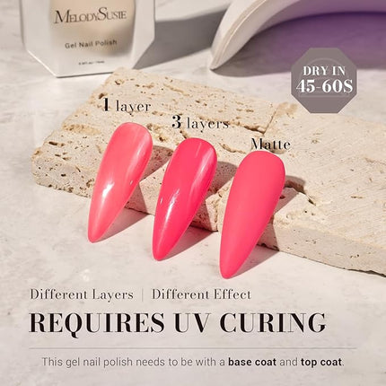 MelodySusie Bright Pink Gel Nail Polish,0.5fl oz Nails Soak Off UV LED Cranberry Pink Gel Polish Gift for Women Nail Art Manicure Salon DIY Nail Design Decoration at Home-1682