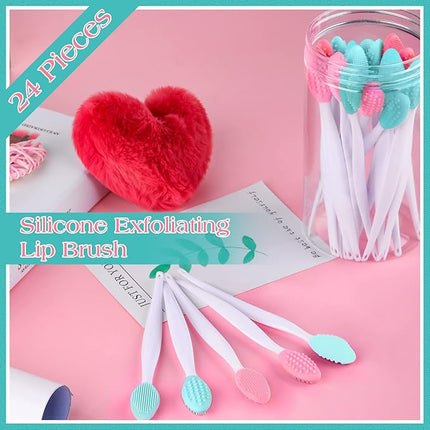 Patelai 24 Pcs Lip Scrub Brush Silicone Lip Scrubber Exfoliator with Container Double Sided Soft Cleansing Brush Tool for Men Women Lightening Dark Lips(Pink, Green)