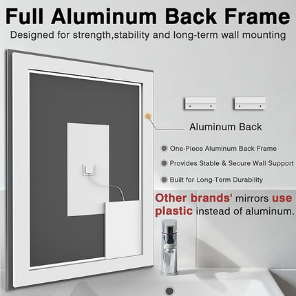 48"x30" LED Bathroom Mirror with Front & Backlit, Anti-Fog, Dimmable, Plugin/Hardwired, Shatterproof & Corrosion Proof, Wall Mount, Modern Style