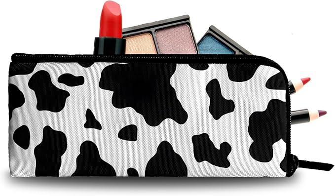 Cow Print Makeup Bag Cosmetic Bag for Women,1Pcs Large Capacity Makeup Bags and 1Pcs Pencil Case Makeup Brushes Storage Bag Travel Toiletry Bag Organizer