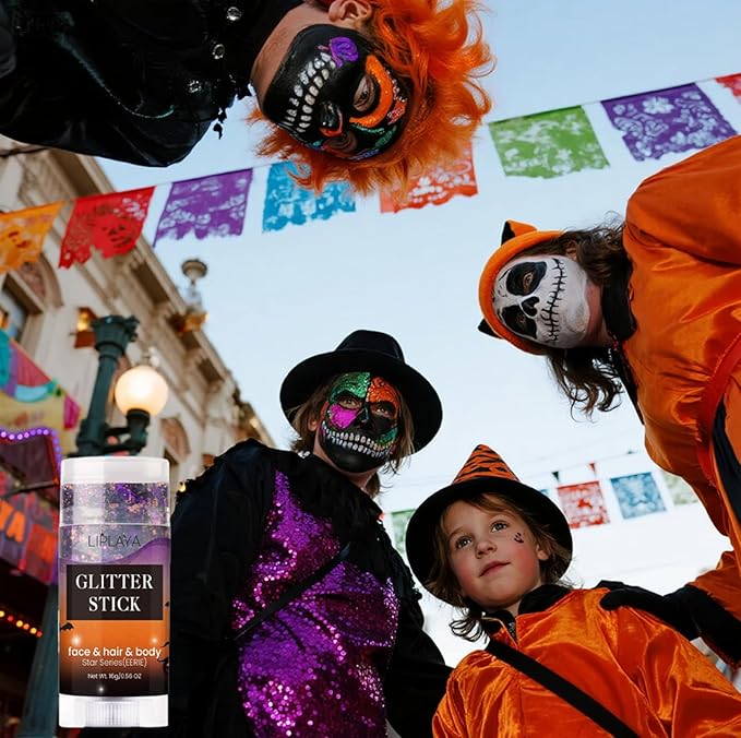 Face and Body Glitter Stick,Holographic Sparkling Neon Outfit Singer Concert Music Rave Festival Party Accessories Glitter Gel. (Halloween Black Orange Purple)