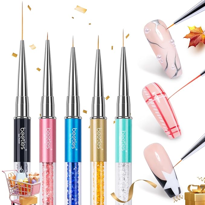 Beetles Gel Polish Nail Art Liner Brushes 5Pcs Painting Art Design Pen Set Diamond Application Rhinestone Handle Dotting Drawing Sizes 5 7 9 11 20mm Nail Design Gift for Women