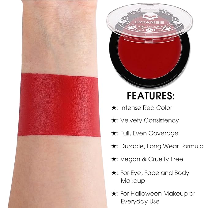 UCANBE Red Face & Body Paint Makeup Foundation, Professional Non-Toxic Cream Greasepaint, Oil-Based Face Painting Kit for Kids & Adults Party, Halloween SFX Devil Clown Vampire Costume Cosplay Makeup