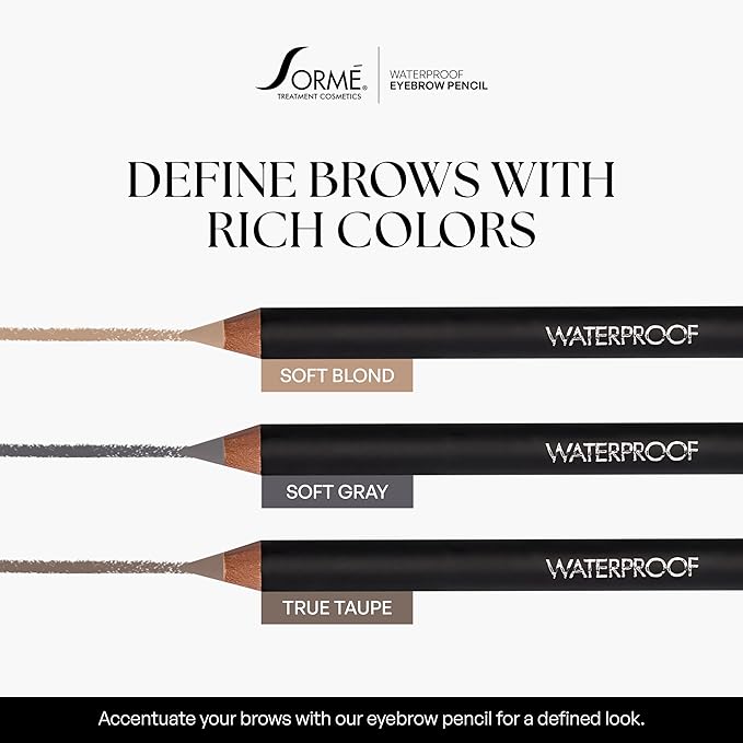 Sorme Cosmetics Waterproof Eyebrow Pencil (True Taupe) | Natural Defining Brow Liner with Brush | Smudge-Proof & Waterproof Eyebrow Makeup | Nourishing Eye Brow Pencil for All Skin Types