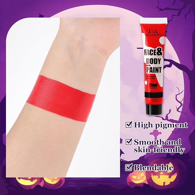 Red Face Paint - Professional Water-Based Non-Toxic Body Painting for Devil Joker Halloween SFX Cosplay, Cream Formula Washable paint for Costume Party Theater Stage Performance