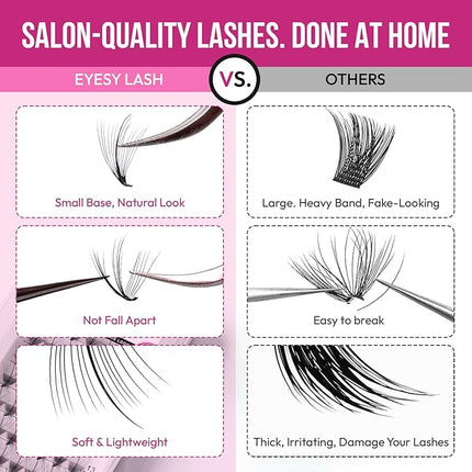 DIY Wispy Individual Lash Clusters 96pcs 20D D Curl 0.07 9-16mm Mixed Lengths - Eyelash Clusters Wispy Volume Natural Look Eyelash Extension at Home by Eyesy Lash