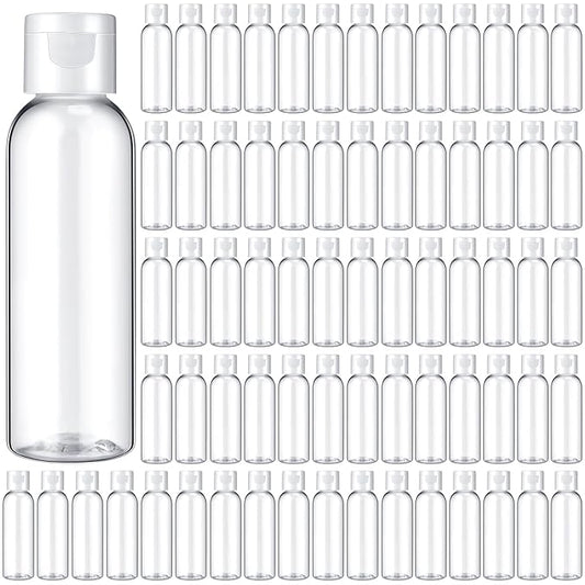 Zhehao 200 Pcs 2 oz Clear Plastic Empty Bottles Small Travel Size Bottles with Flip Cap Empty Transparent Dispenser Container for Liquids Toiletries Shampoo Lotion(White Cap)