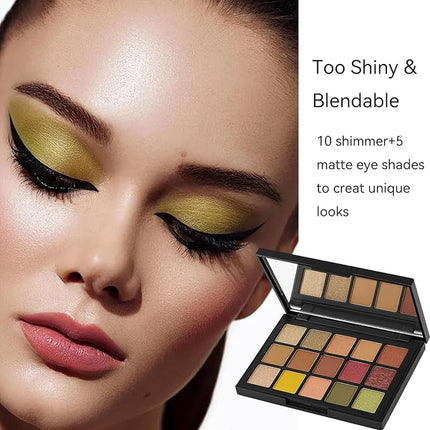 K'APEINE 15Colors Eyeshadow, Coloful Eye Shades Matte Metallic Shimmer Finish Makeup Palette High-Pigment Ultra-Glitter Eyeshadow Makeup with Long-Wearing Formula Makeup Pallet for Women Daily,Parties