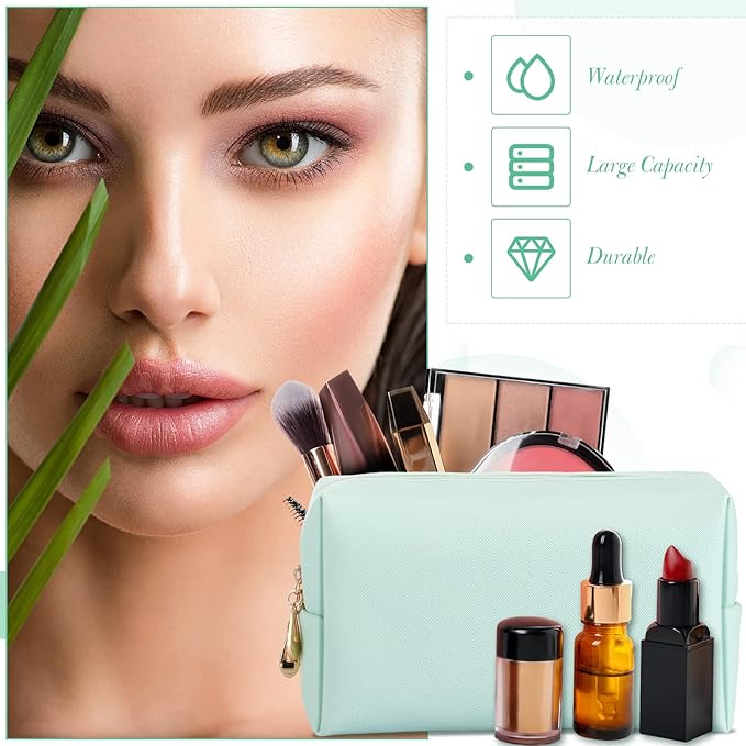 Sanwuta 9 Pcs Makeup Bags Bulk PU Double Zippers Cosmetic Bag Makeup Toiletry Pouch Portable Travel Organizers Case for Women Bachelorette Party End of The Year Bridesmaid Gift(Mint Green)
