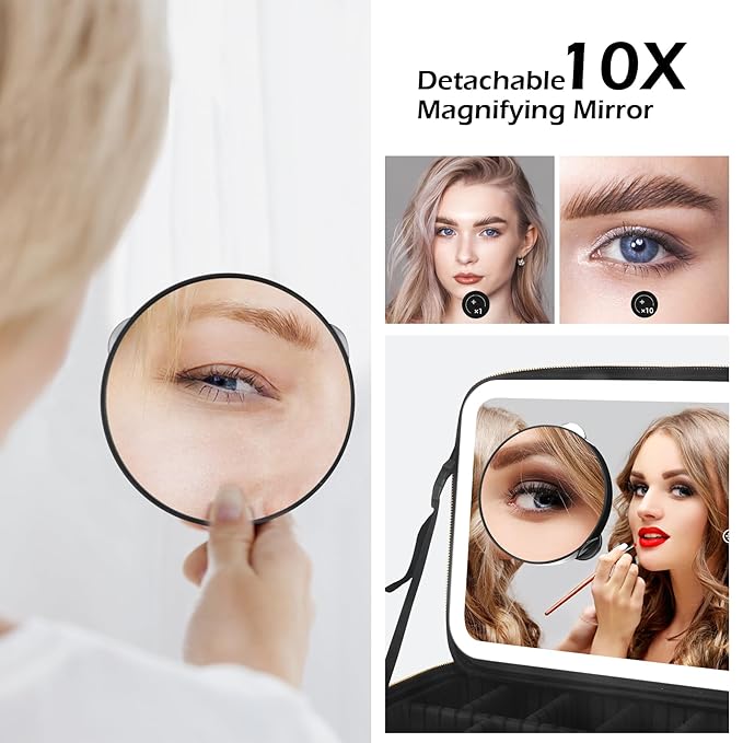 MOMIRA Travel Cosmetic Train Case with Lighted Mirror 3 Color Scenarios Cosmetic Bag Organizer with Adjustable Dividers Makeup Storage for Women, Makeup Accessories & Tools Case Aqua Blue