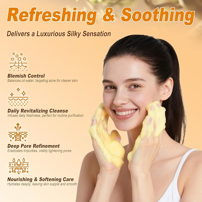 Turmeric Wash and Care 4 Piece Set,Turmeric Skincare Set: Turmeric Facial Cleanser,Cleansing Pad,Soap bar & Essential Oil, Deep Cleansing for Face & Body