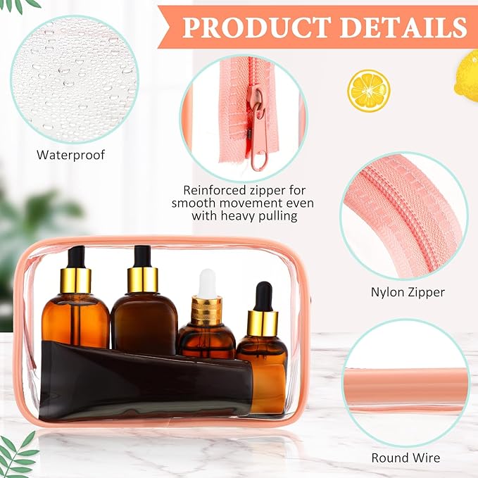 Weewooday 12 Pieces Clear Makeup Bags Cosmetic Storage Bags PVC Zipper Pouches Travel Waterproof Makeup Plastic Case for Women Organizing Toiletries Traveling Bathroom(Small,Pink)