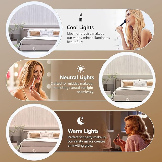 Extendable Arm Makeup Mirror with Lights, 15.75 Inch Vanity Mirror with Clamp and Grommet Base, Adjustable Stand 3-Color Dimmable Lighting Magnifying Mirror for Nearsighted