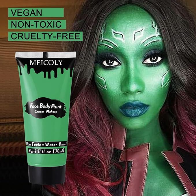 MEICOLY Green Face Body Paint,Camouflage Gamora Hunting Hulk Body Paint for Adults and Kids,Halloween SFX Witch Makeup Face Paint,St. Patrick’s Day Face Paint Makeup Accessories