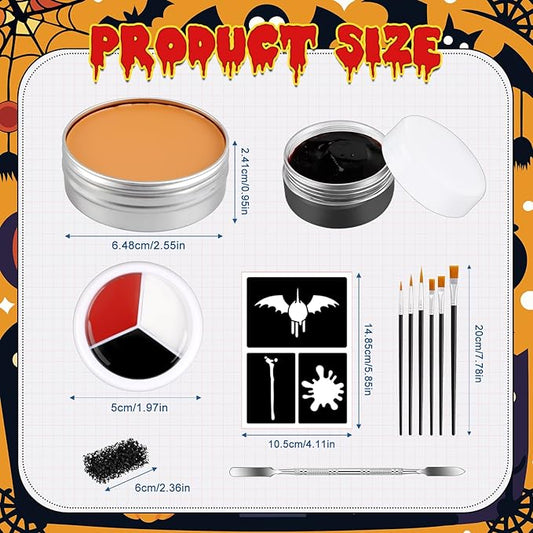 Halloween Makeup Set Scar Wax with 3 Color Bruise Wheel Face Body Paint Blood Gel and Stencils Spatula Sponges Makeup Brush for Halloween Fake Blood Costume Party Supplies Zombie Cosplay