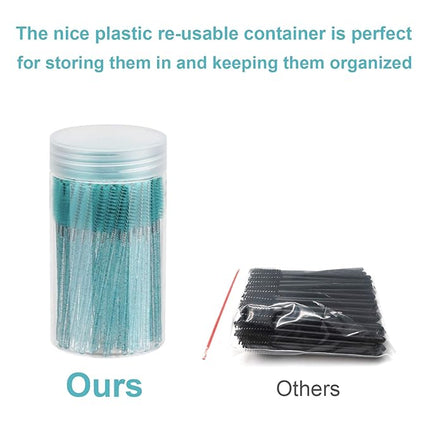 CHEFBEE 100PCS Disposable Eyelash Brush, Mascara Wands Makeup Brushes Applicators Kits for Eyelash Extensions and Eyebrow with Container (Blue)