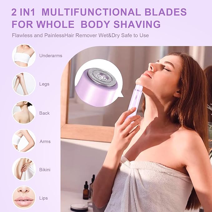 Bikini Trimmer for Women, Dermave Bikini Shaver, Dual Head Shaver Painless Hair Removal for Face, Body & Intimate Areas (Purple)