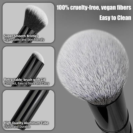 JILIER Makeup Brush Kabuki Face Brushes Retractable Travel Blush Kabuki Brush Portable for Foundation, Powder, Blush, Bronzer, Buffing, Liquid, Cream, Cruelty-Free with Cover