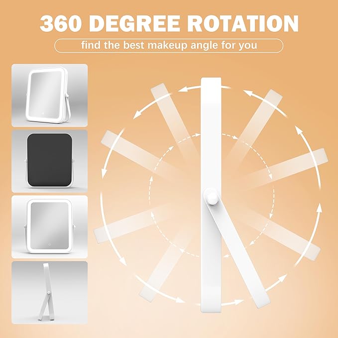 Home Mirror, 10x12 inches Lighted Vanity Makeup Mirror, Dimmable Touch Screen, Tabletop Mount, USB Plug-in, Adjustable, Portable