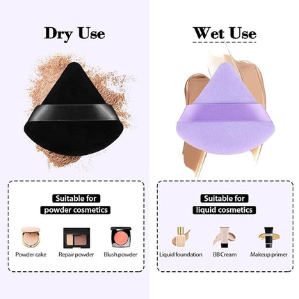 8pcs Triangular Powder Puff Face Soft Velvet Makeup Puff for Loose Powder Body Powder Makeup Sponge for Contouring Wet Dry Foundation Blender Sponge Beauty Makeup Tool.(Black&Purple)