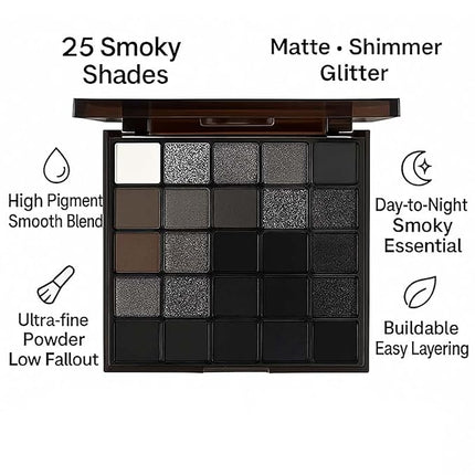 K'APEINE 25 Color Black Eyeshadow Palette, Smoke Eyeshadow Palette Silver Smokey Eye Shadow Matte Velvet & Metallic Shimmer Cool Smoky Dark Shades for Goth Makeup No Fading, Long Lasting Waterproof