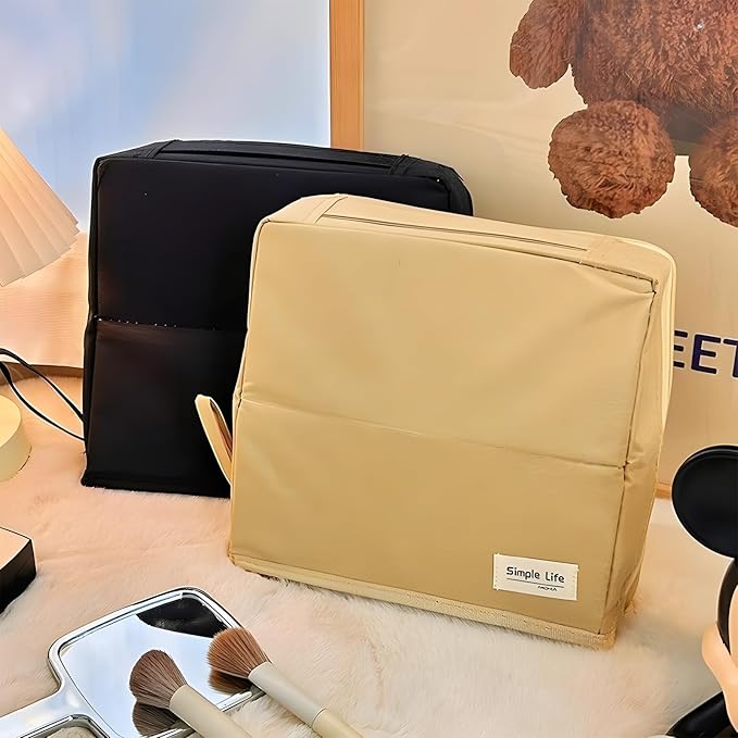 Makeup Bag,Standing Makeup Bag – Portable,Large Capacity Multi-purpose Large Capacity Oxford Cloth Standing Makeupbag Portable, Aterproof,Compartments and Handle (Beige)