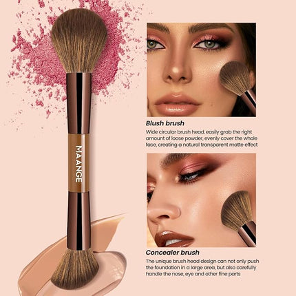MAANGE 7 PCS Foundation Makeup Brush Set With Bag, Make up Brushes, Eyeshadow Concealer Brush, Double-ended Foundation Contour Powder Blush, Professional Face brush Set Tools For Liquid,Cream (Brown)