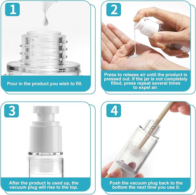 18 Pack Bubimon Airless Pump Jars, 1.7/1/0.7/0.34oz Cosmetic Containers, Leak Proof Refillable jar for Toiletries, Cream Lotion, Eye Cream, Liquid, Foundation, Shampoo (BPA Free)