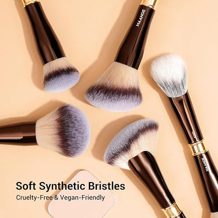 MAANGE Makeup Brush Set with Case Double-ended Makeup Brushes for Foundation Contour Liquid Powder Concealer Eye Shadows Cream Cosmetics Blending Blush Makeup Tools (Coffee Brown, 13 PCS)