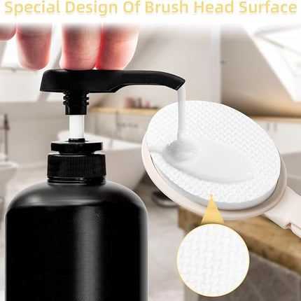 LFJ 19" Long Handle Shower Sponge Brush Set, 3 in 1 Body Brush, Bath Sponge and Lotion Applicator Improved Skin Health, Suitable for Men and Women (White Brush-1P)