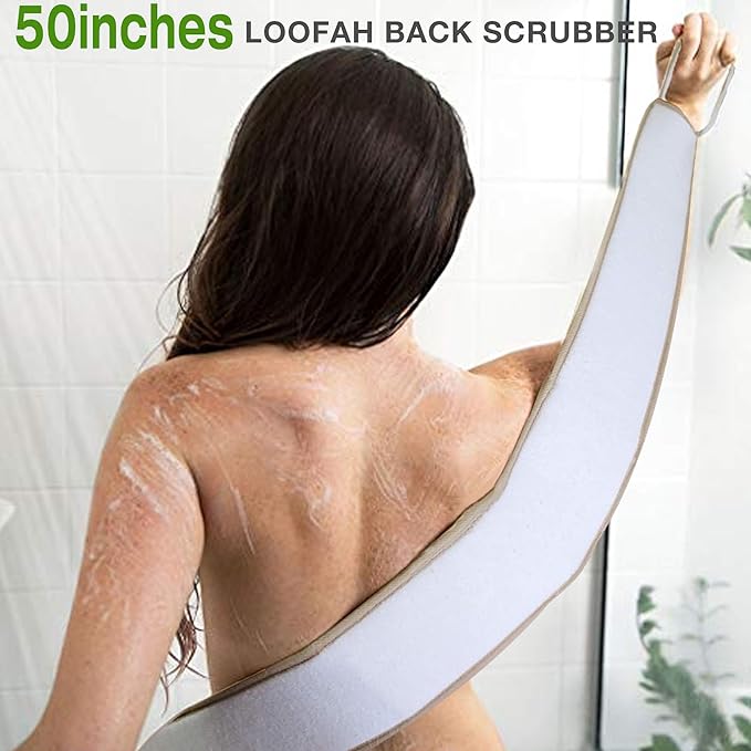 50 Inch Extra Long Natural Exfoliating Loofah Luffa Back Scrubber for Shower for Men Women, Deep Clean & Invigorate Your Skin Back Scrubber