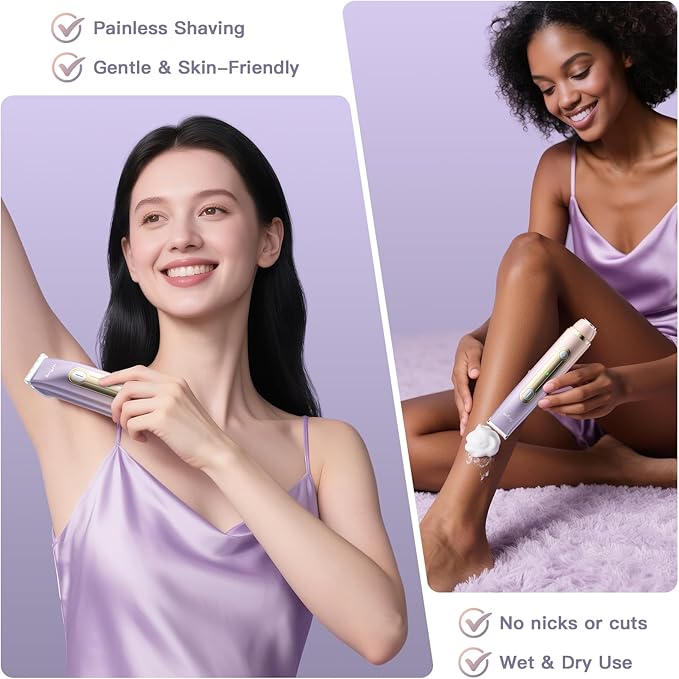 Bikini Trimmer for Women, 2 in 1 Dual Head Rechargeable Electric Shaver, Painless Pubic Hair Trimmer for Underarm Leg Arm Body Face– IPX7 Waterproof & Travel-Friendly, ElegantPurple