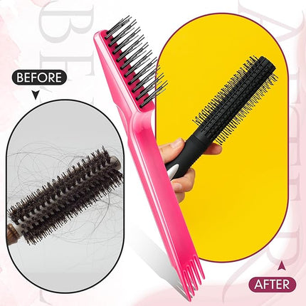 Yaomiao 2 Pcs Hair Brush Cleaner Tool 2-in-1, Black and Pink Hairbrush Cleaner for Removing Hair Dust, Mini Comb for Removing Dirt, Home Salon Use