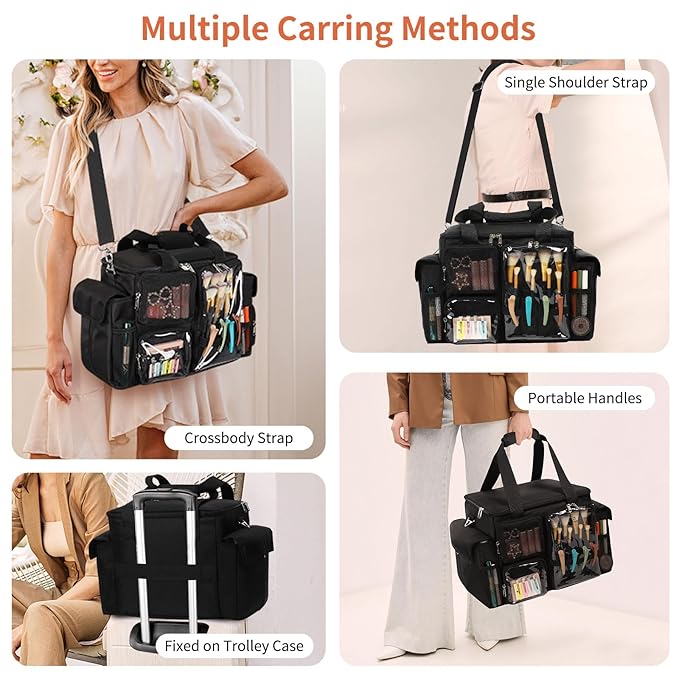 Large Hairstylist Traveling Bag, Hair Tool Organizer with Removeable Dividers, Hairdresser Hair Tools Travel Bag with Multi Pockets, Professional Makeup Artist Bag with Shoulder Strap