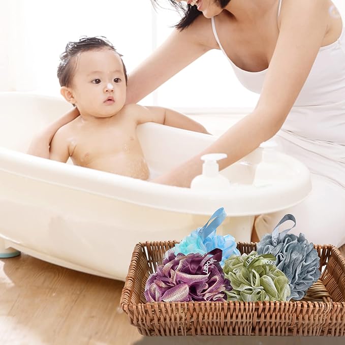 Yoget 4 Pack Bath Loofah Sponge, 4 Color 60G Bath Sponge,Exfoliate, Cleanse, Soothe Skin