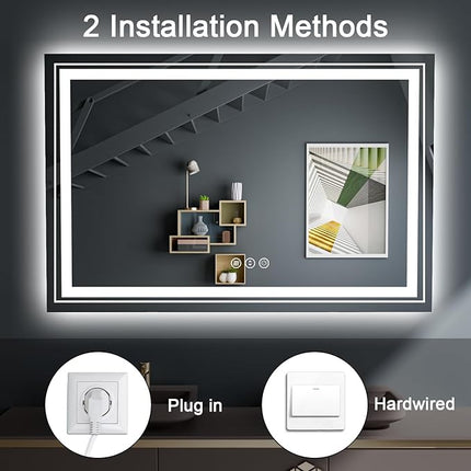 LED Bathroom Mirror, 60"x 30" with Front and Backlit, Anti-Fog, Large Bathroom Vanity Mirror for Wall, Memory Function, Stepless Dimmable, Tempered Glass (Horizontal/Vertical)