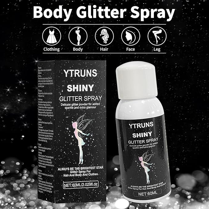 Long Lasting Shining Glitter Spray, Glitter Spray for Hair and Body, Glitter Spray for Clothes, Used for Stage Performances, Festive Celebrations, and Makeup Dances(2.03Fl Oz)