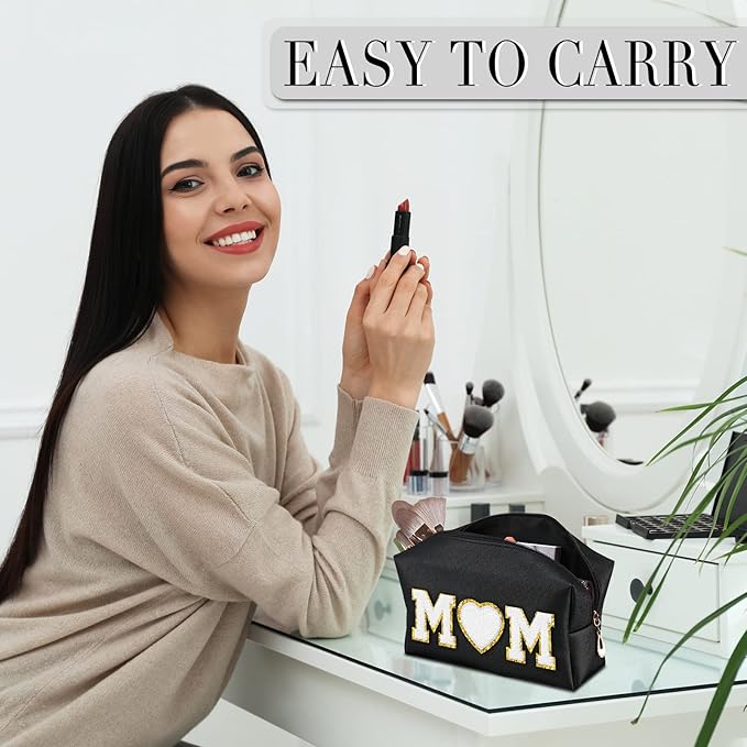 Sanwuta 9 Pcs Makeup Bags Bulk PU Double Zippers Cosmetic Bag Makeup Toiletry Pouch Portable Travel Organizers Case for Women Bachelorette Party End of The Year Bridesmaid Gift(Black)