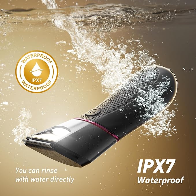 Body Hair Trimmer for Men: Pubic Hair Trimmer with Mirror & LED Light - Electric Ball Shavers with Ceramic Blades & Travel Lock - Body Groomer IPX7 Waterproof Wet/Dry Use for Groin/Chest/Legs