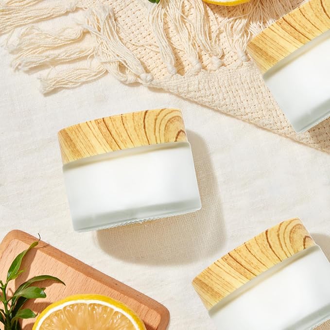 ZENFUN 16 Pcs Glass Cosmetic Containers 1.7 Oz/50ml Empty Sample Jars with Plastic Lid, Travel Pots with Lid, Small Makeup Sample Jars, Refillable Travel Jars for Cream, Lotions, Lip Balm