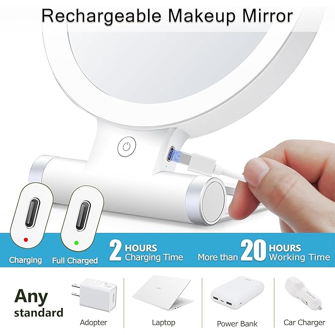 MIYADIVA 30X Magnifying Mirror with Light, Double Sided Makeup Mirror with Lights, Touch Switch Vanity Mirror with 3 Color, Adjustable Portable Travel Mirror
