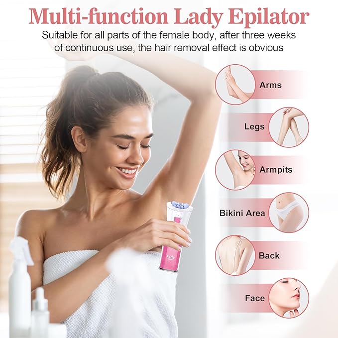 Glabrouse Skin Epilator, 2025 New Glabrouse Skin Hair Remover for Face with LED Light - Glamorous Skin Epilator for Women, Face/Arm/Bikini Area/Legs/Underarm Hair Removal