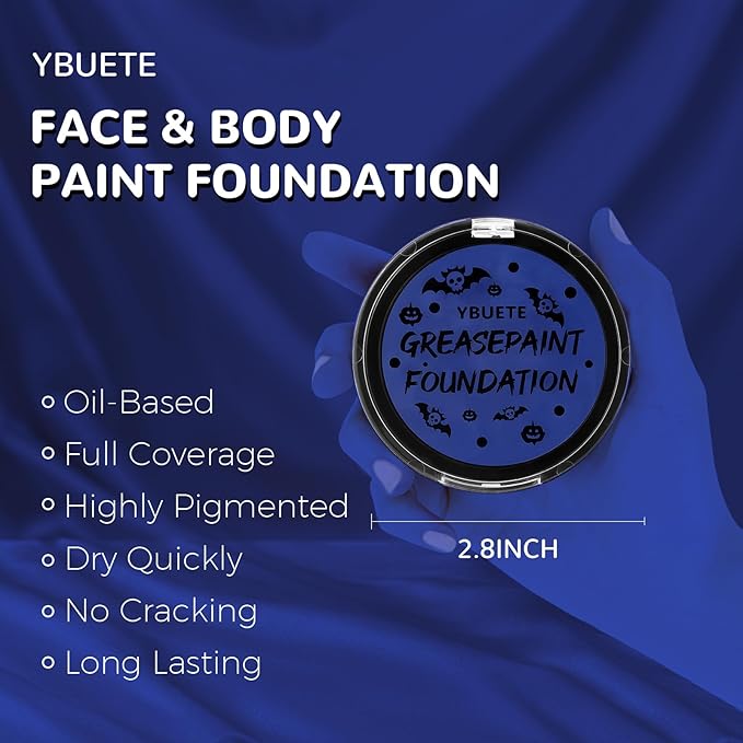 Blue Cream Face Body Painting Foundation, Professional Full-coverage Oil Based Blue Face Paint Halloween SFX for Corpse Bride Avatar Cosplay Makeup for Adult Carnival & Stage Performance
