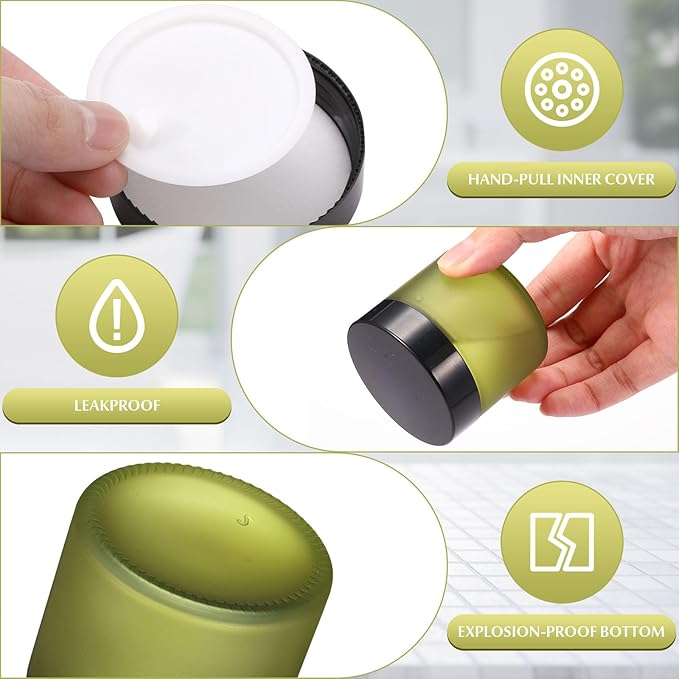 Domensi 32 Pcs 2 oz Glass Jars with Lids Travel Size Round Leakproof Empty Cosmetic Jars with Inner Liners Lid for Storing Makeup Lotions Face Cream Ointments Candle DIY Making (Pea Green)