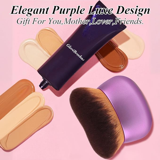 75MM Extra Large Self Tanner Kabuki Makeup Brush – Ultra Soft Dense Vegan Bristles for Body Makeup, Bronzer & Foundation–Applies Tanning Mousse, Lotion & Self Tanner–Purple, Wet & Dry