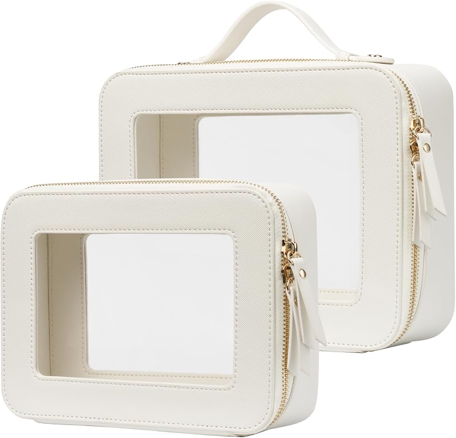 Popvibe Clear Makeup Bag Travel Cosmetic Case Transparent Toiletry Bag with Zipper, Portable Make Up Organizer Traveling Compact Car Bag for Essentials